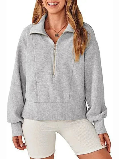 Loose Zipper Neck Women Sweatshirt - Women Sweatshirt - LeStyleParfait