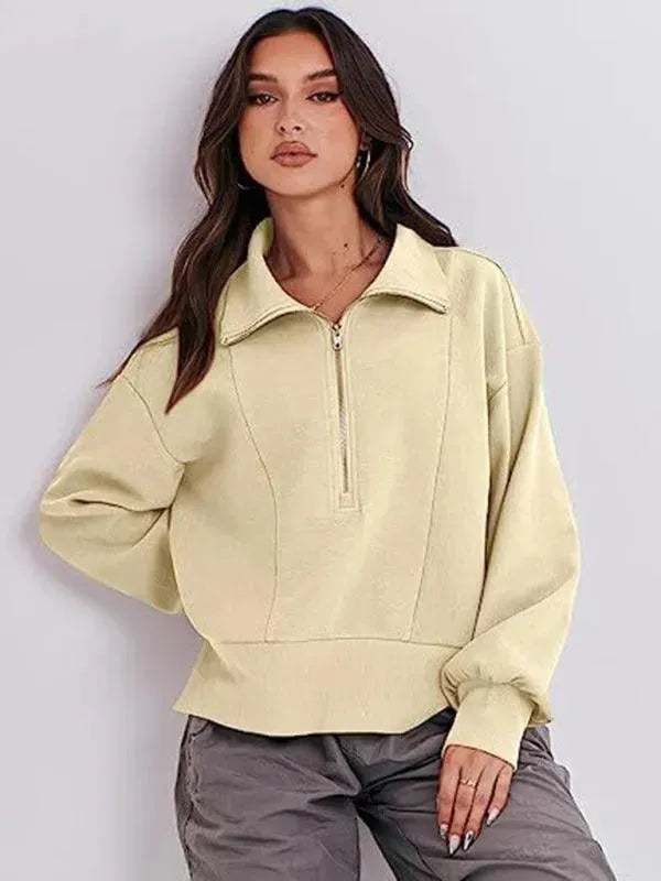 Loose Zipper Neck Women Sweatshirt - Women Sweatshirt - LeStyleParfait