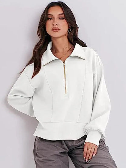 Loose Zipper Neck Women Sweatshirt - Women Sweatshirt - LeStyleParfait