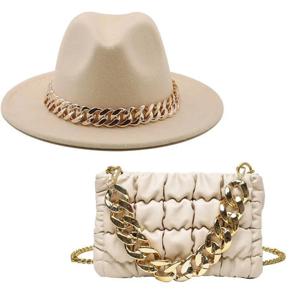 Luxury Fedora Hat And Oversized Chain Handbag - Fedora Hat - LeStyleParfait