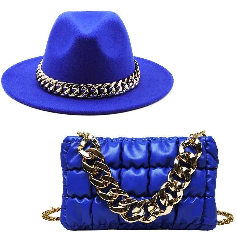 Luxury Fedora Hat And Oversized Chain Handbag - Fedora Hat - LeStyleParfait