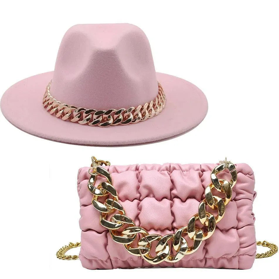 Luxury Fedora Hat And Oversized Chain Handbag - Fedora Hat - LeStyleParfait