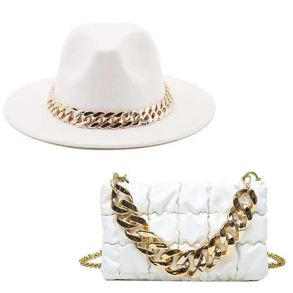 Luxury Fedora Hat And Oversized Chain Handbag - Fedora Hat - LeStyleParfait