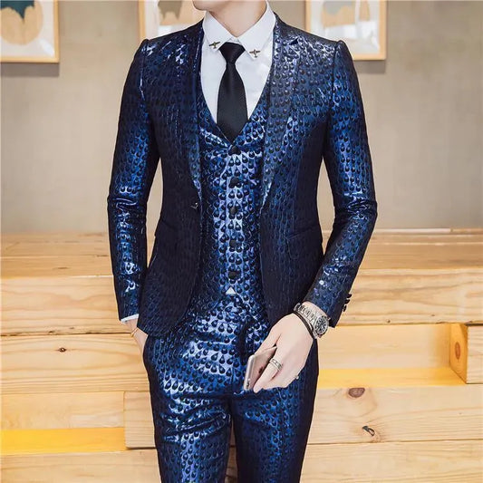 M. Jagger Jacquard Three Piece Suit - Three Piece Suit - LeStyleParfait