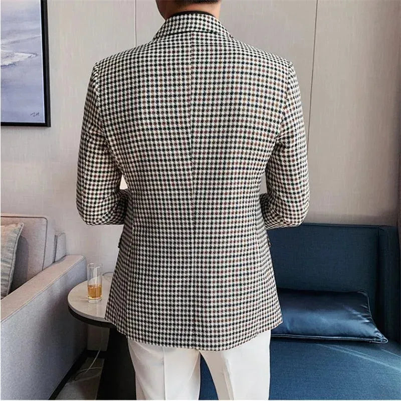 Men Blazer - Double-Breasted Houndstooth Blazer - Double-Breasted Blazer - LeStyleParfait