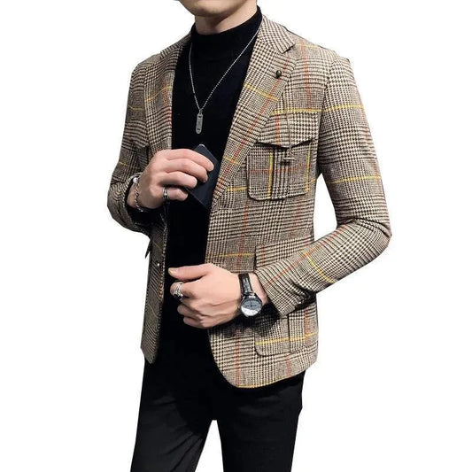 Men Blazer - Plaid Houndstooth Blazer - Plaid Blazer - LeStyleParfait