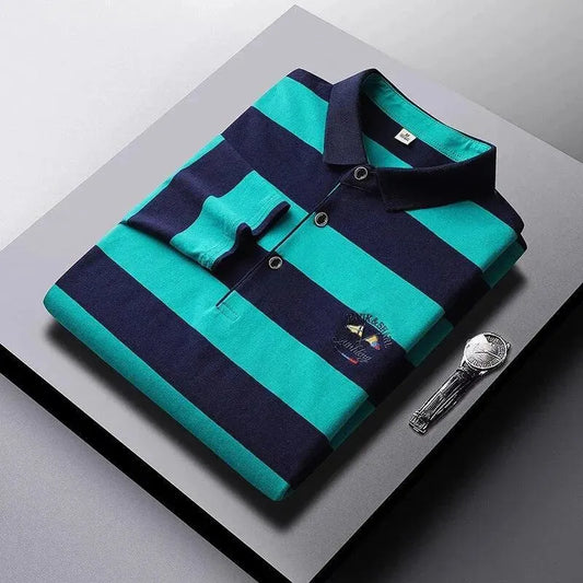 Men Cotton Embroidered Striped Polo - Polo Shirt - LeStyleParfait