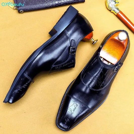 Men Dress Shoes - Cencio Monk Strap Oxford Shoes - Dress Shoes - LeStyleParfait