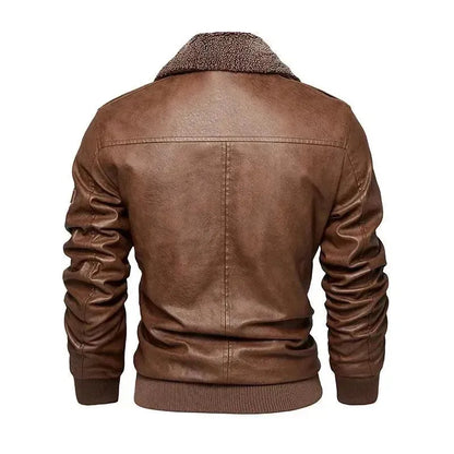 LeStyleParfait Men's Jackets Leather Jacket Zipper Turn Down Collar Long Sleeves Geometric-Leather Jacket