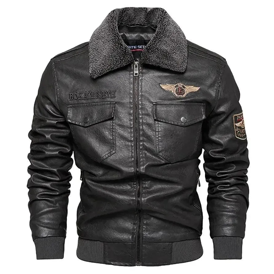 LeStyleParfait Men's Jackets Leather Jacket Zipper Turn Down Collar Long Sleeves Geometric-Leather Jacket