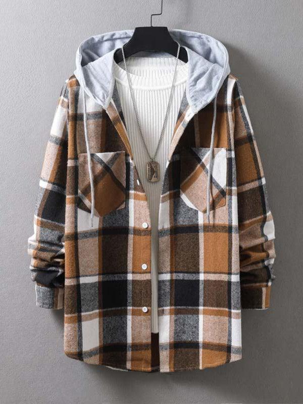 Men Hooded Winter Plaid Flannel Shirt - Flannel Shirt - LeStyleParfait