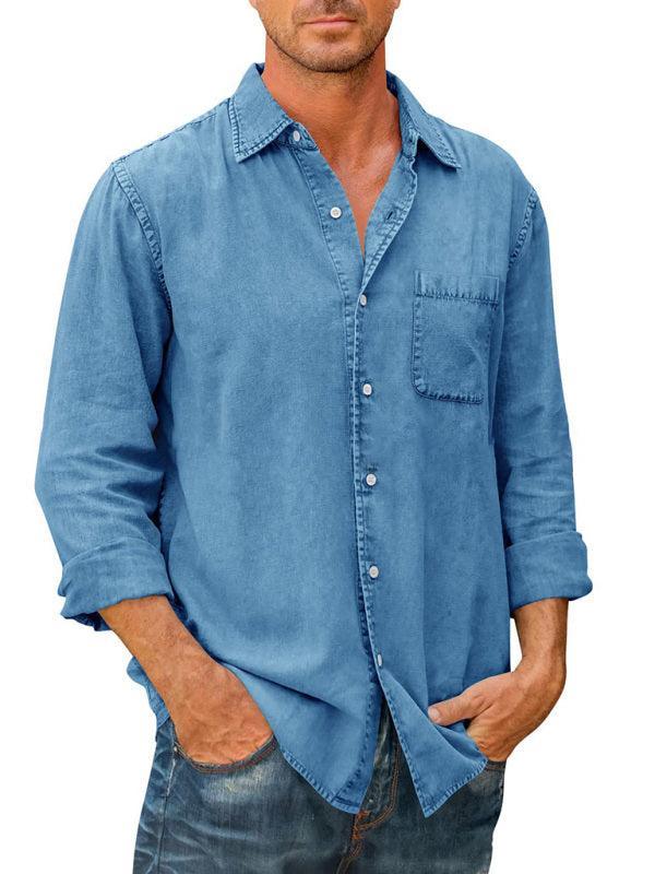 Men Long Sleeve Denim Shirt - - LeStyleParfait