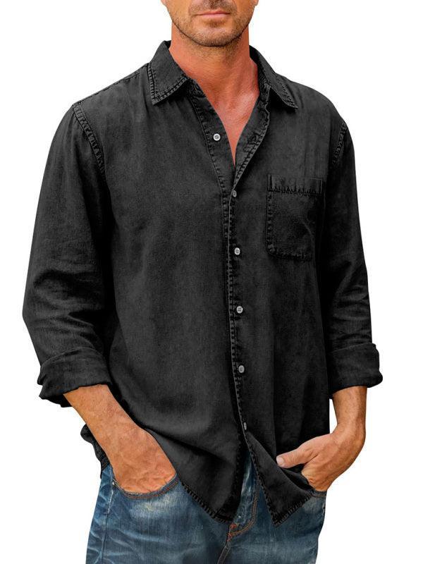 Men Long Sleeve Denim Shirt - - LeStyleParfait