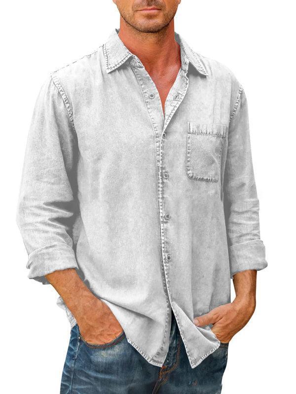 Men Long Sleeve Denim Shirt - - LeStyleParfait