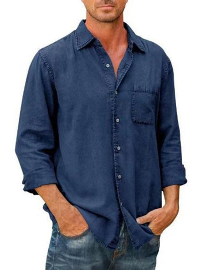 Men Long Sleeve Denim Shirt - - LeStyleParfait