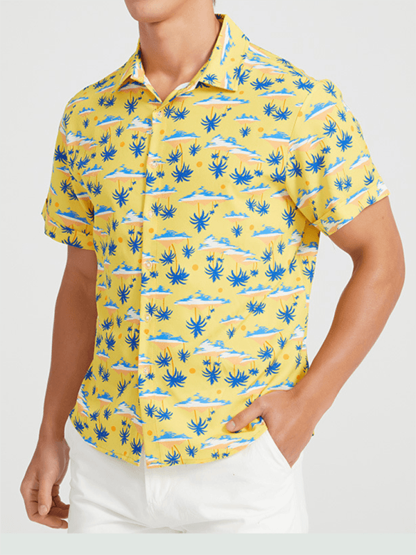 Men's Beach Shirt Hawaiian Vacation Print Short Sleeve Shirt - - LeStyleParfait