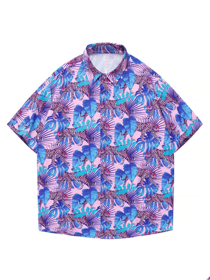 Men's Beach Shirt Hawaiian Vacation Print Short Sleeve Shirt - - LeStyleParfait