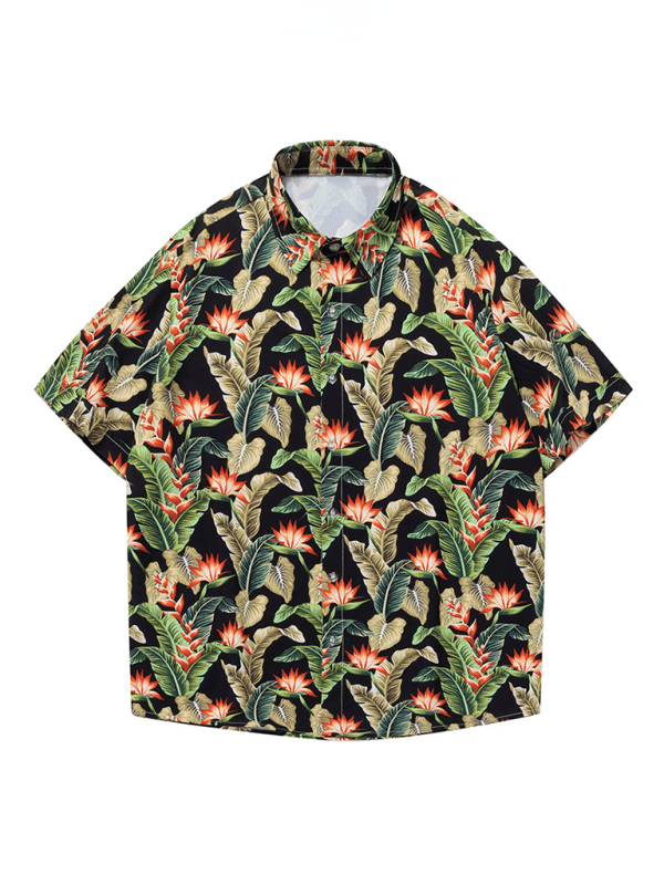 Men's Beach Shirt Hawaiian Vacation Print Short Sleeve Shirt - - LeStyleParfait