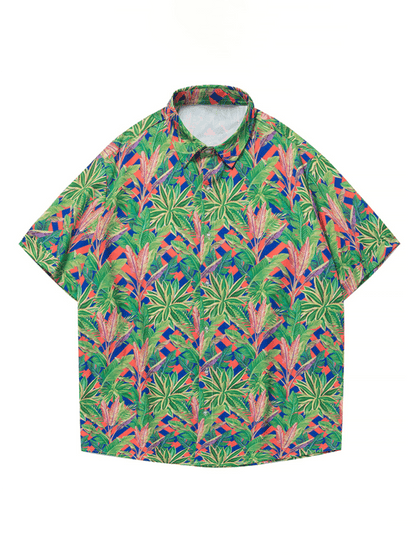 Men's Beach Shirt Hawaiian Vacation Print Short Sleeve Shirt - - LeStyleParfait