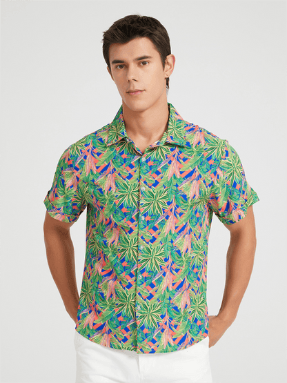 Men's Beach Shirt Hawaiian Vacation Print Short Sleeve Shirt - - LeStyleParfait