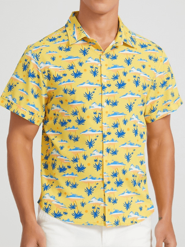 Men's Beach Shirt Hawaiian Vacation Print Short Sleeve Shirt - - LeStyleParfait