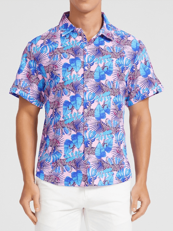 Men's Beach Shirt Hawaiian Vacation Print Short Sleeve Shirt - - LeStyleParfait