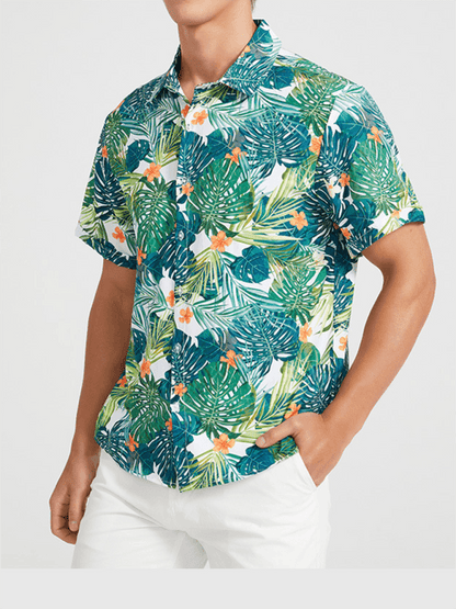 Men's Beach Shirt Hawaiian Vacation Print Short Sleeve Shirt - - LeStyleParfait