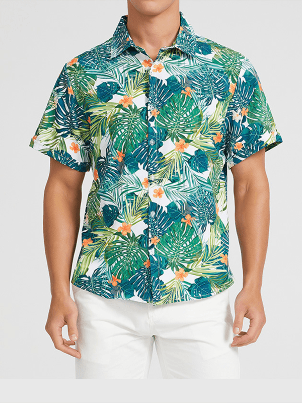 Men's Beach Shirt Hawaiian Vacation Print Short Sleeve Shirt - - LeStyleParfait