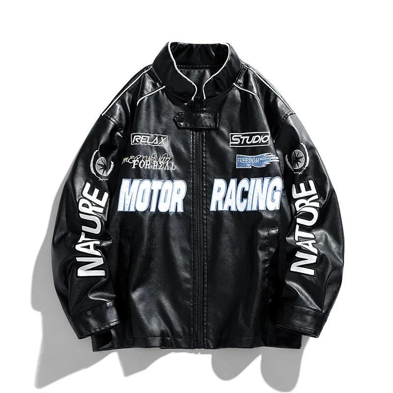 Men's Casual Letter-Embroidered Leather Jacket - Racing Leather Jacket - LeStyleParfait