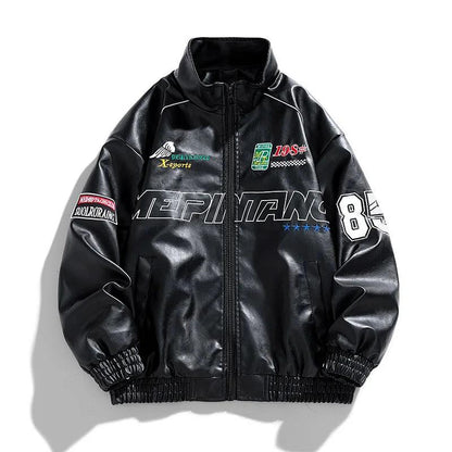 Men's Casual Letter-Embroidered Leather Jacket - Racing Leather Jacket - LeStyleParfait