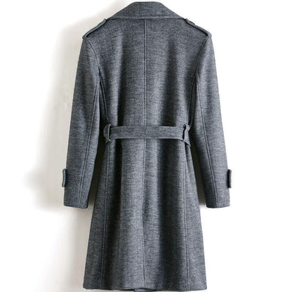 Men's Herringbone Winter Coat - Double-Breasted Casual Jacket - Trench Coat - LeStyleParfait