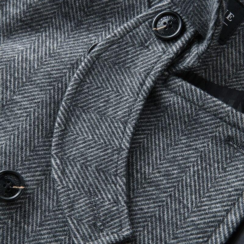 Men's Herringbone Winter Coat - Double-Breasted Casual Jacket - Trench Coat - LeStyleParfait