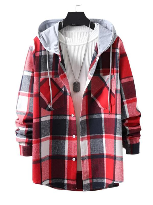 Men's Hooded Plaid Flannel Shirt - Flannel Shirt - LeStyleParfait