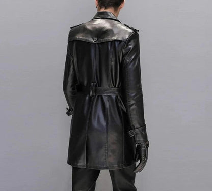 Men's Leather Trench Coat - Leather Trench Coat - LeStyleParfait