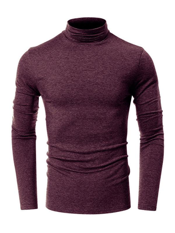 Men's long-sleeved solid color turtleneck bottoming T-shirt top - - LeStyleParfait