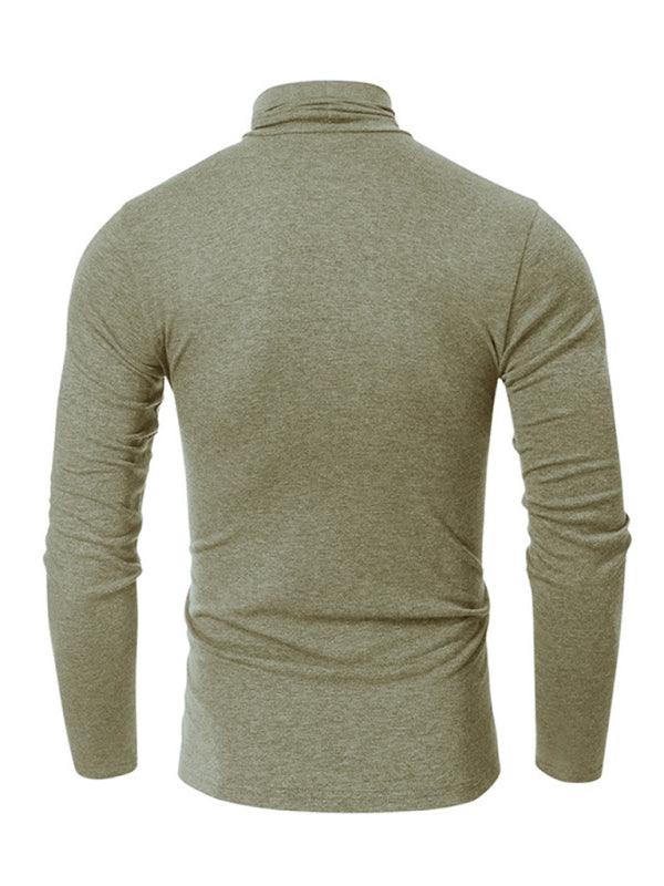 Men's long-sleeved solid color turtleneck bottoming T-shirt top - - LeStyleParfait