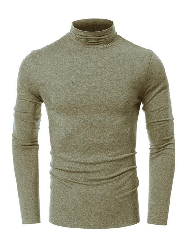 Men's long-sleeved solid color turtleneck bottoming T-shirt top - - LeStyleParfait