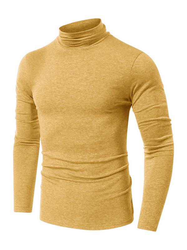 Men's long-sleeved solid color turtleneck bottoming T-shirt top - - LeStyleParfait