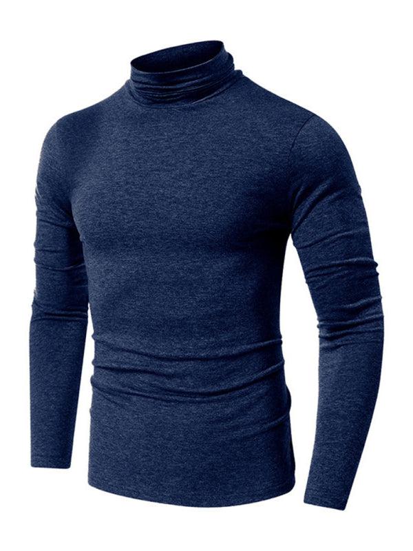 Men's long-sleeved solid color turtleneck bottoming T-shirt top - - LeStyleParfait