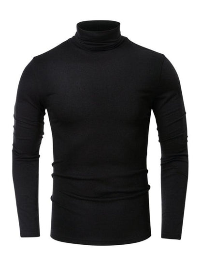 Men's long-sleeved solid color turtleneck bottoming T-shirt top - - LeStyleParfait