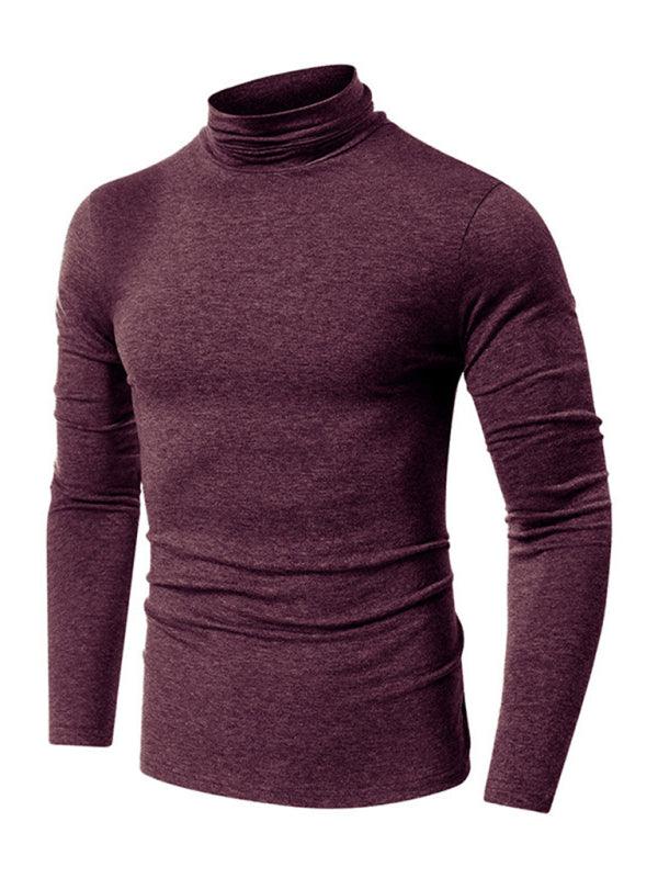 Men's long-sleeved solid color turtleneck bottoming T-shirt top - - LeStyleParfait