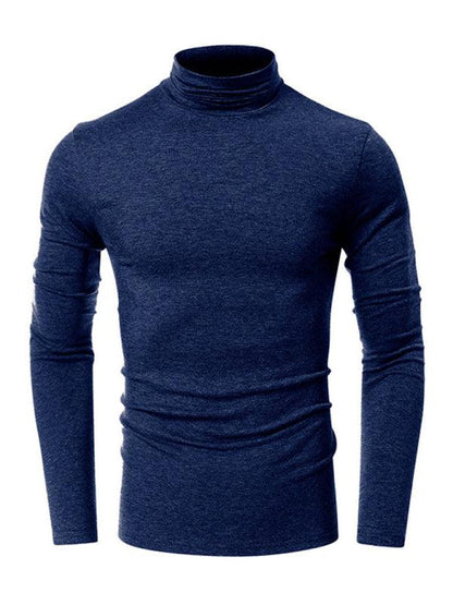 Men's long-sleeved solid color turtleneck bottoming T-shirt top - - LeStyleParfait