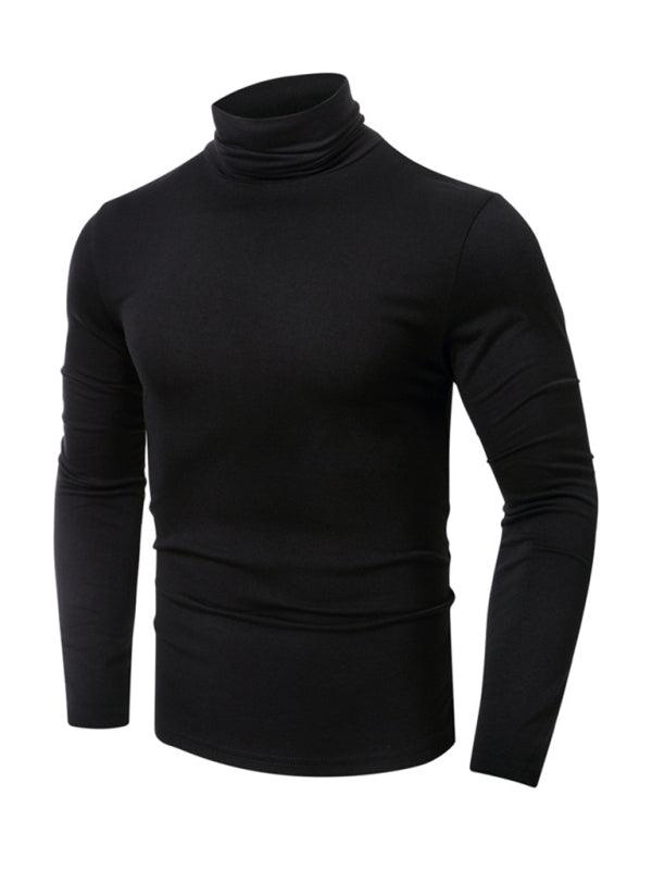 Men's long-sleeved solid color turtleneck bottoming T-shirt top - - LeStyleParfait