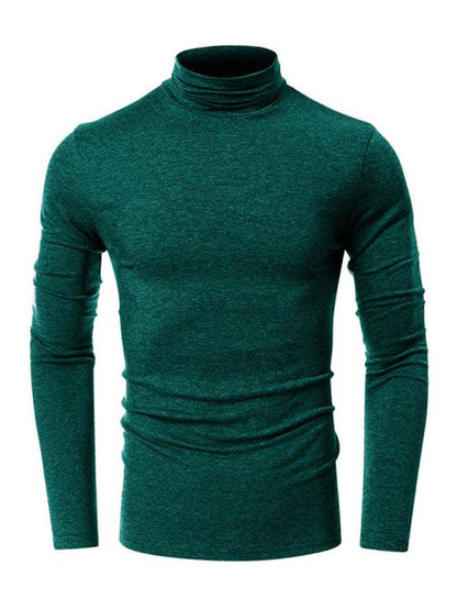 Men's long-sleeved solid color turtleneck bottoming T-shirt top - - LeStyleParfait