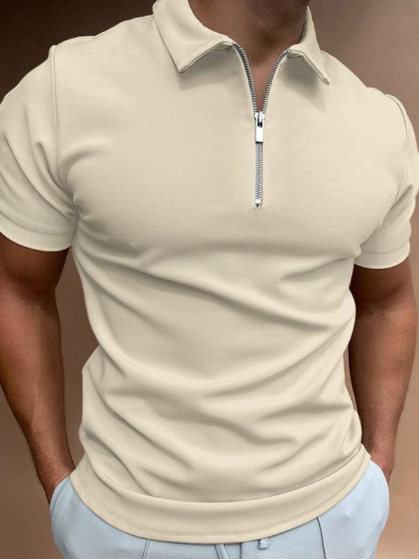 Men's new solid color short sleeve lapel casual fit polo shirt - - LeStyleParfait