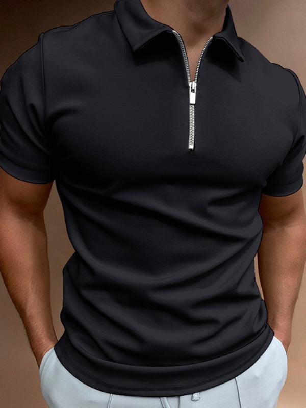 Men's new solid color short sleeve lapel casual fit polo shirt - - LeStyleParfait