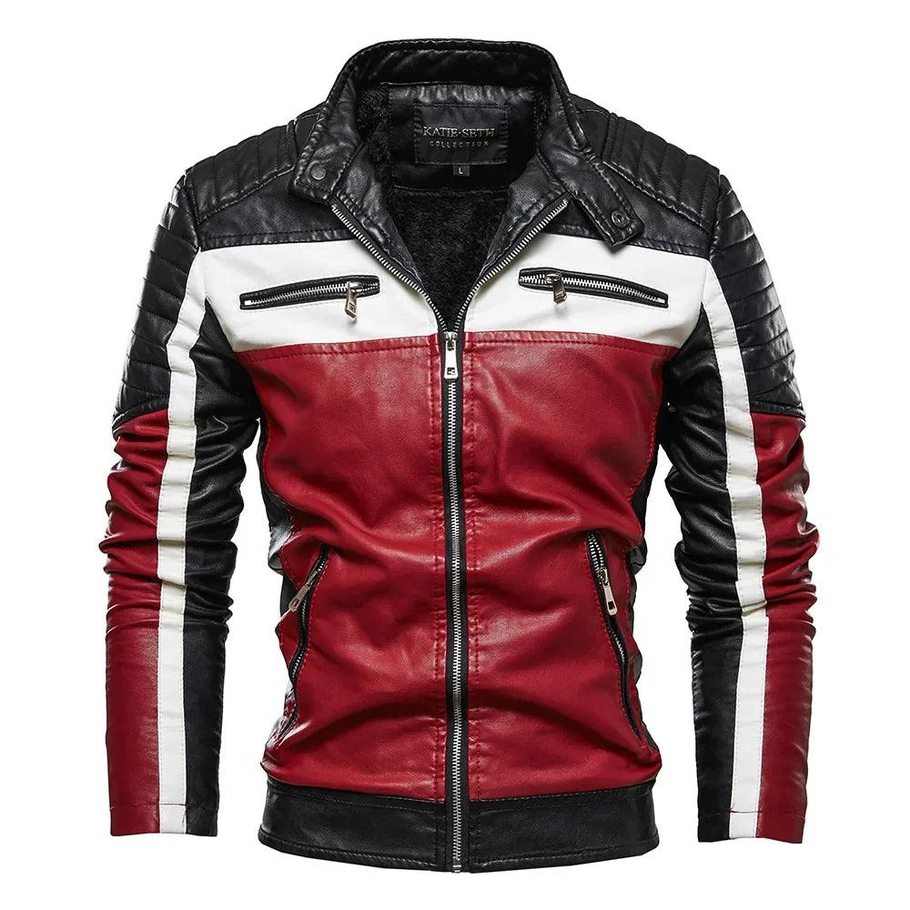 Men's PU Leather Patchwork Biker Jacket - Leather Biker Jacket - LeStyleParfait