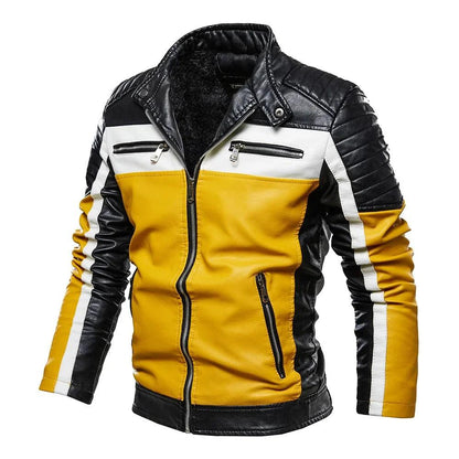 Men's PU Leather Patchwork Biker Jacket - Leather Biker Jacket - LeStyleParfait