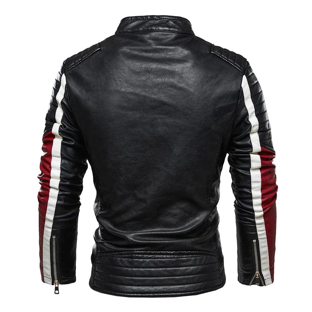 Men's PU Leather Patchwork Biker Jacket - Leather Biker Jacket - LeStyleParfait