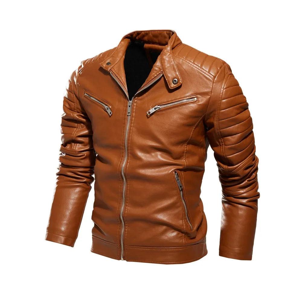 Men's PU Leather Patchwork Biker Jacket - Leather Biker Jacket - LeStyleParfait